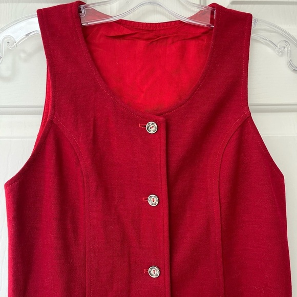 Vintage Mod Button-Front Sleeveless Shift Dress S Red - Picture 7 of 13